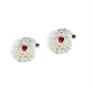 Holiday Mini Pearl Crystal Santa Stud Christmas Earrings Silver